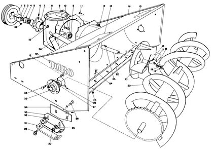 Auger Housing Diagram and Parts List for 30510 800001 - 899999 Toro Snow Blower