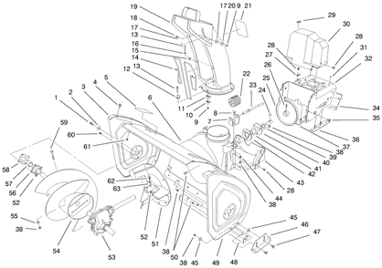 Housing Assembly Diagram and Parts List for 38558 99000001 - 99999999 Toro Snow Blower