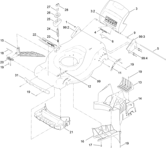 Deck Assembly Diagram and Parts List for 20950 316000001 - 316999999 Toro Lawn Mower