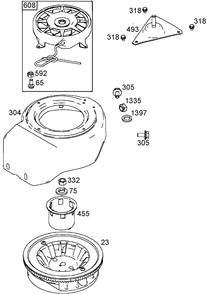 Flywheel, Blower Housing, And Rewind Starter Assemblies  Briggs And Stratton 084132-0120-E1 Diagram and Parts List for 38409 8900001 - 8999999 Toro Snow Blower