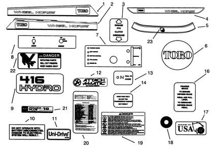 Decals Diagram and Parts List for 73421 5901047 - 5999999 Toro Lawn Tractor