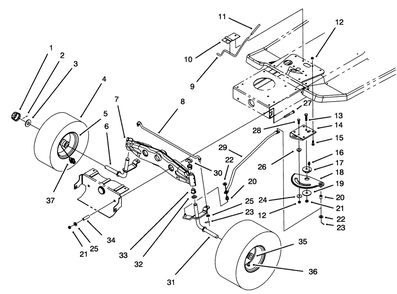 Front Axle Assembly Diagram and Parts List for 71184 5900001 - 5910000 Toro Lawn Tractor