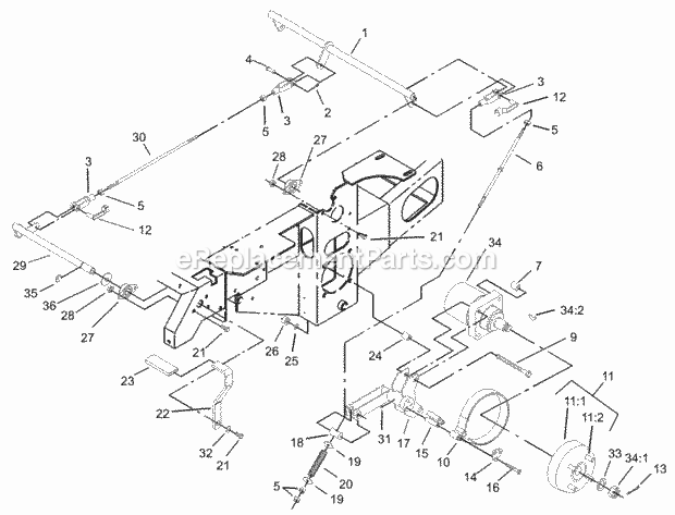 Parking Brake System Assembly Diagram and Parts List for 74179 230005001-230006000 Toro Lawn Mower