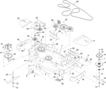 Deck Assembly Diagram and Parts List for 72065 413000000 - 999999999 Toro Lawn Tractor