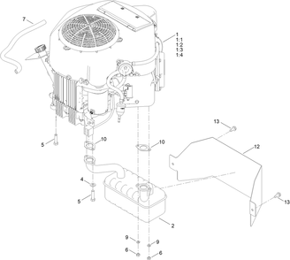 Engine And Muffler Assembly Diagram and Parts List for 76411 417260000 - 417265515 Toro Lawn Tractor