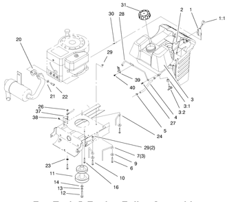 Gas Tank & Engine Pulley Assembly Diagram and Parts List for 71208 7900001 - 7999999 Toro Lawn Tractor