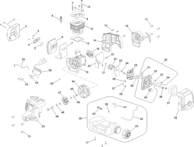 Powerhead Assembly No. 308466016 Diagram and Parts List for 51978 315000001 - 315999999 Toro Trimmer