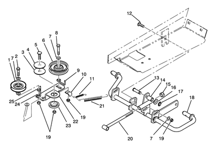 Idler And Pedal Shaft Assembly Diagram and Parts List for 72060 3900001 - 3999999 Toro Lawn Tractor