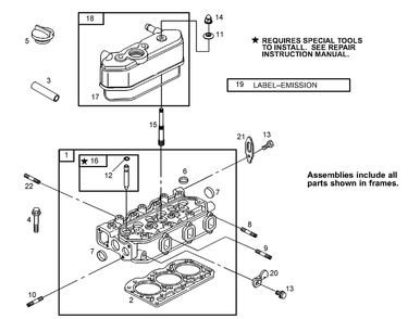 Cylinder Head Assembly Diagram and Parts List for 74268 (313000001-313999999)(2013) Toro Lawn Mower