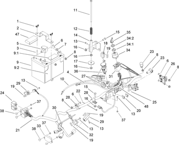 Electrical System Assembly Diagram and Parts List for 74415 (250000001-250005000)(2005) Toro Lawn Mower
