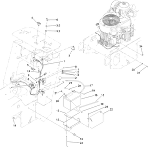 Battery And Wire Harness Assembly Diagram and Parts List for 22974 400000000 - 401999999 Toro Lawn Tractor Accessories