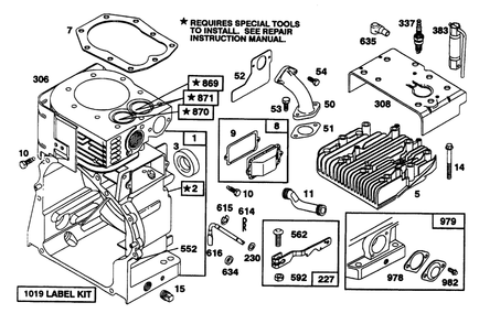Engine Briggs & Stratton Models 252416-0756-01 & 252416-0757-01 Diagram and Parts List for 38580 5900001 - 5999999 Toro Snow Blower