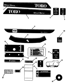 Decals Diagram and Parts List for R1-12K804 2000001 - 2999999 Toro Lawn Tractor