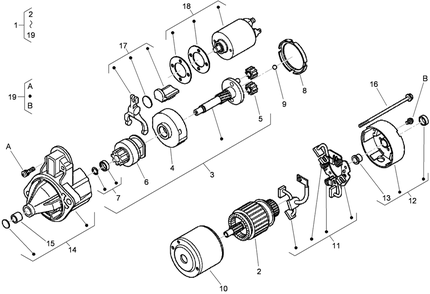 Starter Components Assembly Diagram and Parts List for 74264TE (310000001-310999999)(2010) Toro Lawn Mower