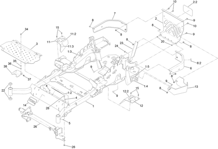 Main Frame Assembly Diagram and Parts List for 74925TE 403138045-404319999 Toro Lawn Mower