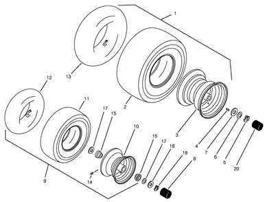 Wheels & Tires Assembly Diagram and Parts List for 74101 690001 - 699999 Toro Lawn Tractor