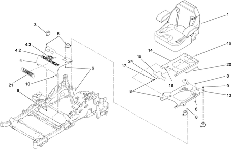 Seat Mounting Assembly Diagram and Parts List for 74955CP (290000001-290999999)(2009) Toro Lawn Mower