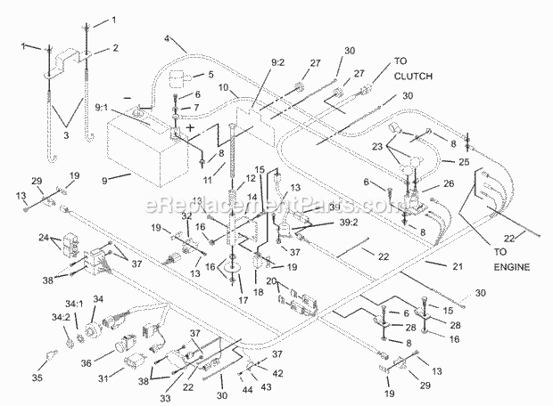 Electrical System Assembly Diagram and Parts List for 74179 230005001-230006000 Toro Lawn Mower