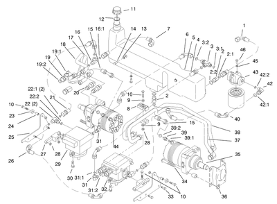 Hydraulic Systems Diagram and Parts List for 74160 790001 - 799999 Toro Lawn Tractor