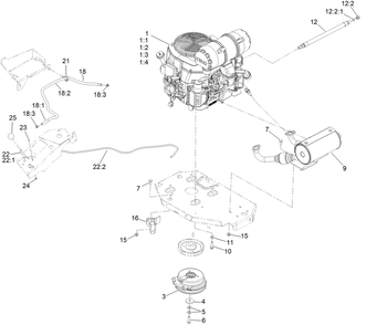 Engine, Clutch And Muffler Assembly Diagram and Parts List for 72951 414086163 - 999999999 Toro Lawn Tractor