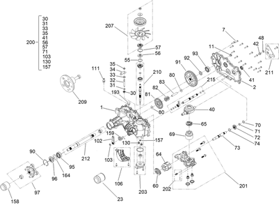 Lh Transmission Assembly Diagram and Parts List for 44409 407700000-409999999 Toro Lawn Mower