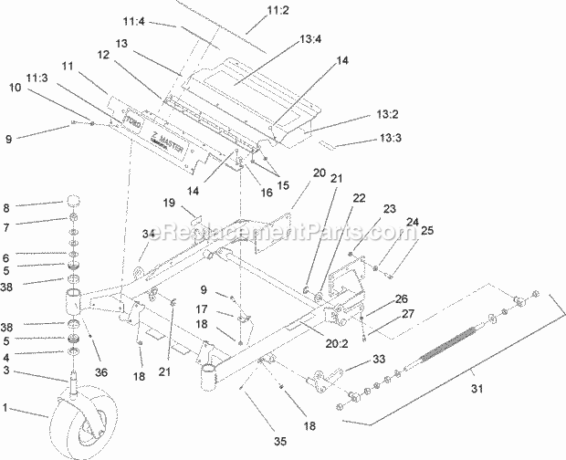 Front Frame Assembly Diagram and Parts List for 74166 240000001-240999999 Toro Lawn Mower