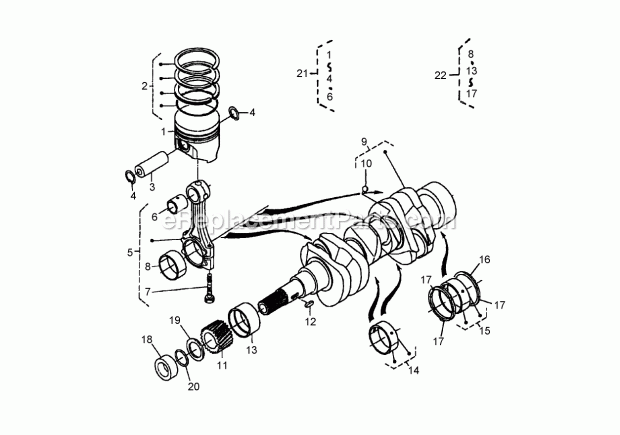 Piston And Crankshaft Assembly Diagram and Parts List for 74265 260000001-260999999 Toro Lawn Mower