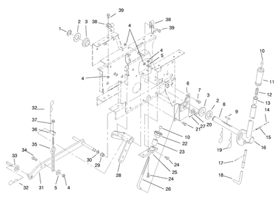 Manual Lift System Diagram and Parts List for 73428 8900001 - 8900499 Toro Lawn Tractor
