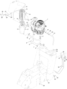 Engine, Muffler And Fuel Line Assembly Diagram and Parts List for 22974 400000000 - 401999999 Toro Lawn Tractor Accessories
