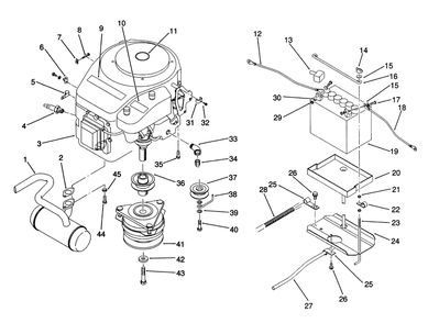 Engine And Battery Mount Assembly Diagram and Parts List for 22-14O501 1000001 - 1999999 Toro Lawn Tractor