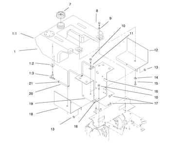 Fuel Tank Assembly Diagram and Parts List for 73403 7900001 - 7999999 Toro Lawn Tractor