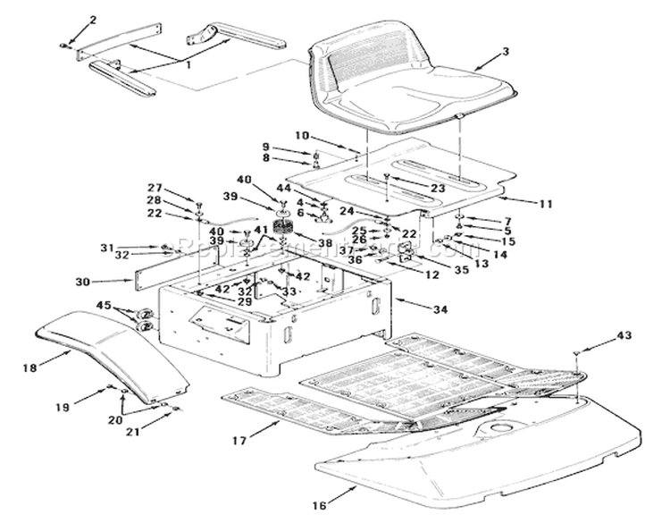 Section 8-Fenders, Floor Pan And Seat Diagram and Parts List for Y1-16OE01 1989 Toro Lawn Tractor