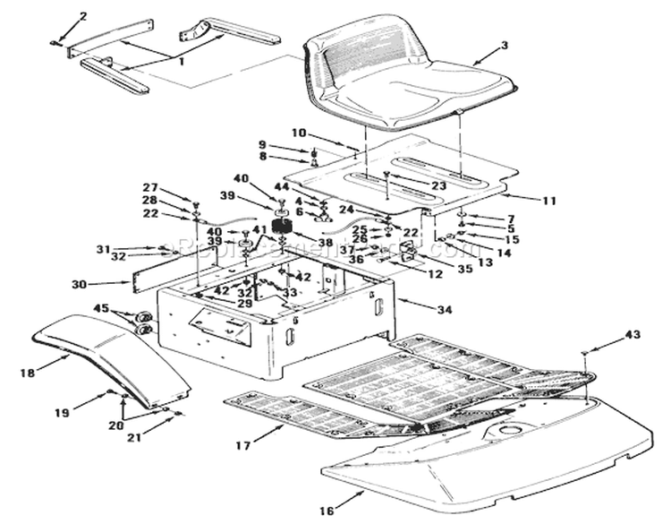 Fenders, Floor Pan And Seat Diagram and Parts List for Y1-12OE01 1990 Toro Lawn Tractor