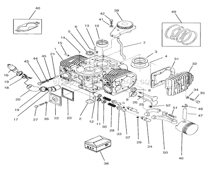 Engine Cylinder Block Assembly Diagram and Parts List for Y1-16OEE4 2000001-2999999 - 1992 Toro Lawn Tractor