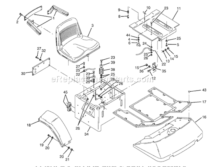 Fenders, Floor Pan & Seat Assembly Diagram and Parts List for Y1-16OEE4 2000001-2999999 - 1992 Toro Lawn Tractor