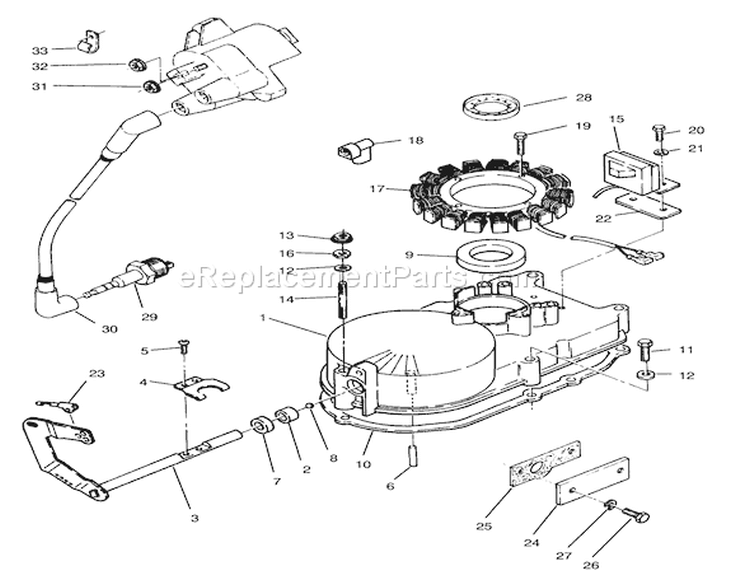 Gearcase & Ignition Assembly Diagram and Parts List for Y1-16OEE4 2000001-2999999 - 1992 Toro Lawn Tractor