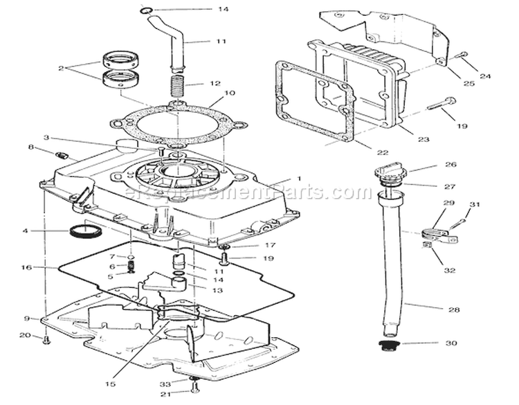 Oil Base & Fill Tube Assembly Diagram and Parts List for Y1-16OEE4 2000001-2999999 - 1992 Toro Lawn Tractor