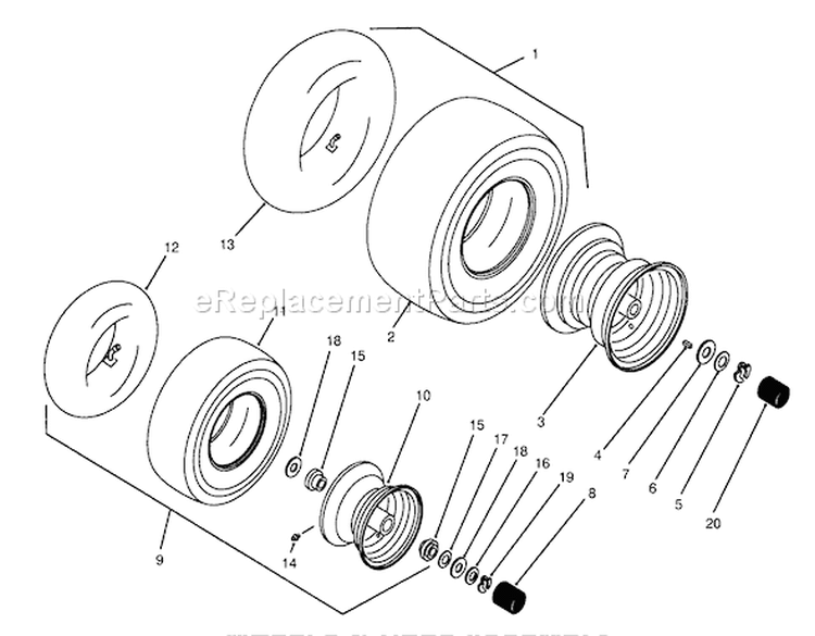 Wheels & Tires Assembly Diagram and Parts List for Y1-16OEE4 2000001-2999999 - 1992 Toro Lawn Tractor