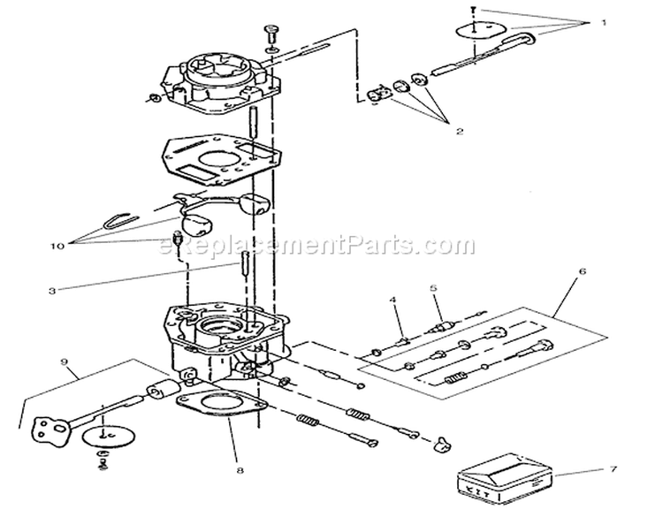 Carburetor Components Assembly Diagram and Parts List for Y1-16OEE4 2000001-2999999 - 1992 Toro Lawn Tractor