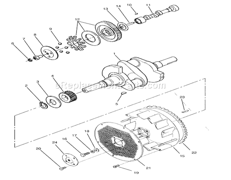 Crankshaft, Camshaft & Flywheel Assembly Diagram and Parts List for Y1-16OEE4 2000001-2999999 - 1992 Toro Lawn Tractor