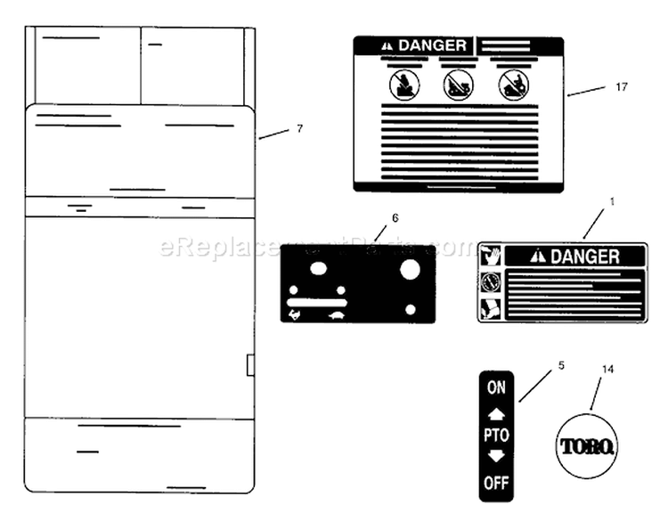 Decals Diagram and Parts List for Y1-16OEE4 2000001-2999999 - 1992 Toro Lawn Tractor