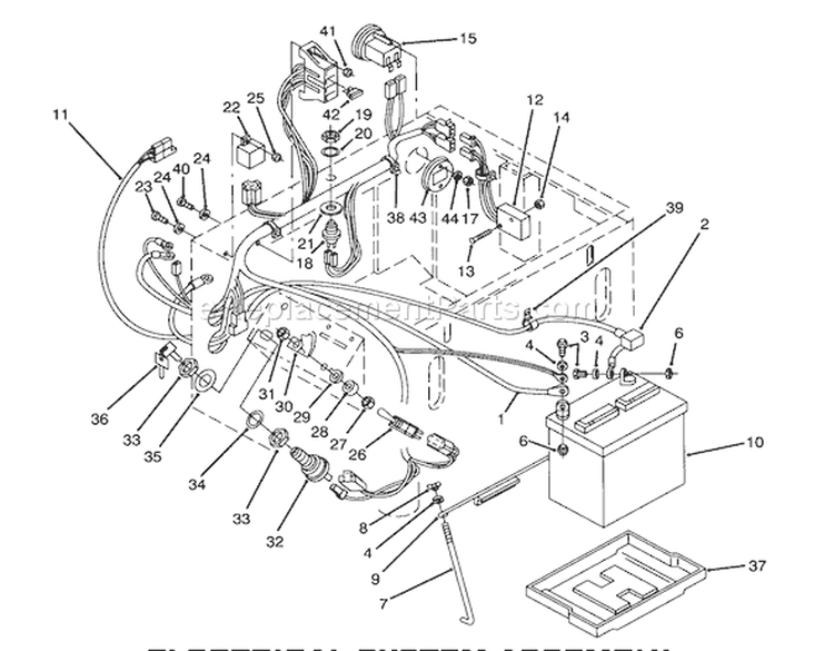 Electrical System Assembly Diagram and Parts List for Y1-16OEE4 2000001-2999999 - 1992 Toro Lawn Tractor