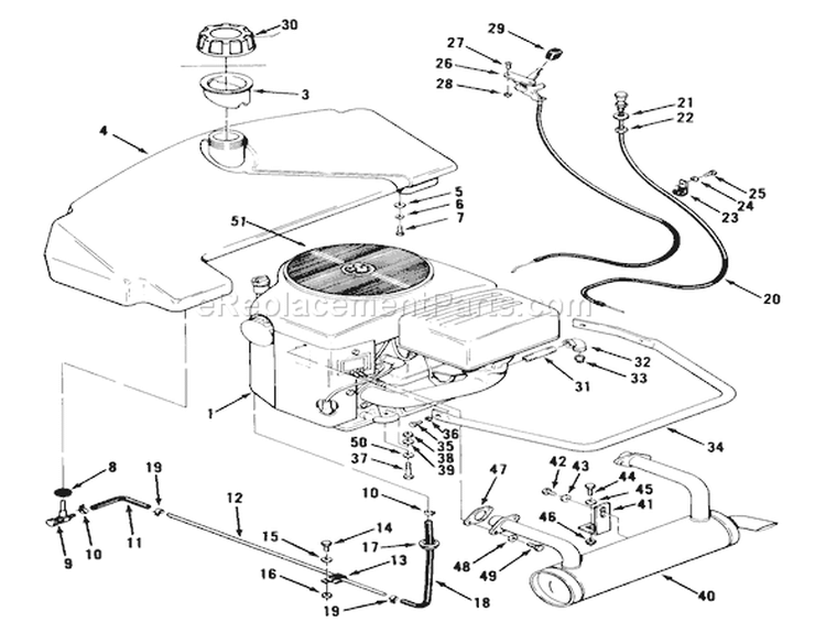 Engine And Fuel Systems Diagram and Parts List for Y1-12OE02 1000001-1999999 - 1991 Toro Lawn Tractor