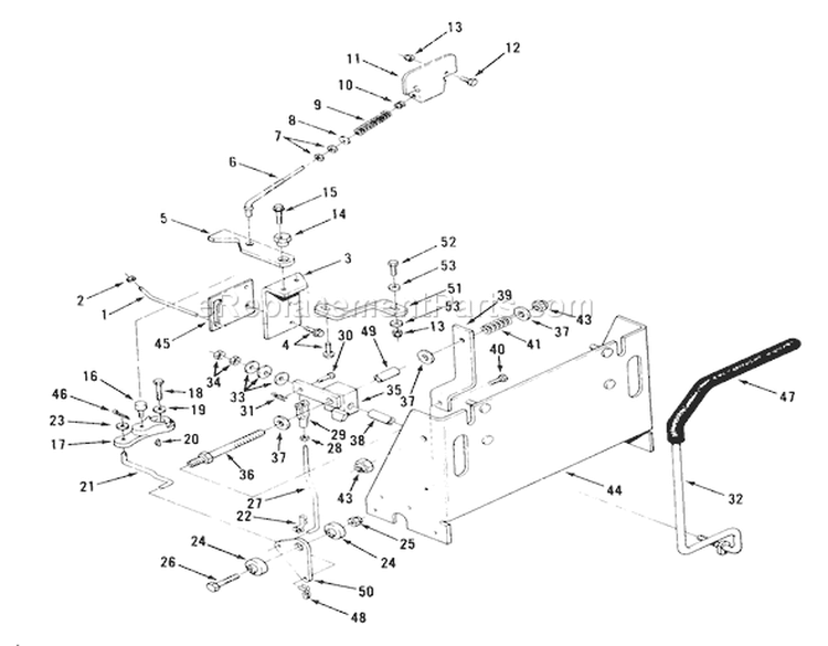 Transmission Controls Diagram and Parts List for Y1-12OE02 1000001-1999999 - 1991 Toro Lawn Tractor