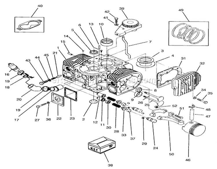 Engine Cylinder Block Assembly Diagram and Parts List for Y1-20OE03 2000001-2999999 - 1992 Toro Lawn Tractor
