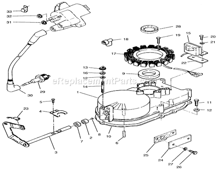 Gearcase & Ignition Assembly Diagram and Parts List for Y1-20OE03 2000001-2999999 - 1992 Toro Lawn Tractor