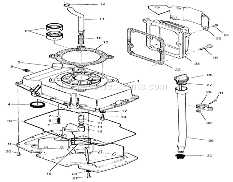 Oil Base & Fill Tube Assembly Diagram and Parts List for Y1-20OE03 2000001-2999999 - 1992 Toro Lawn Tractor