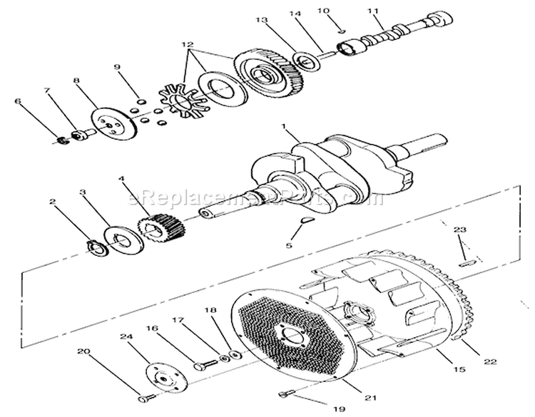 Crankshaft, Camshaft & Flywheel Assembly Diagram and Parts List for Y1-20OE03 2000001-2999999 - 1992 Toro Lawn Tractor