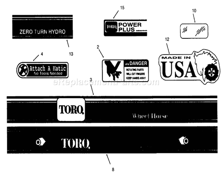 Decals (Continued) Diagram and Parts List for Y1-20OE03 2000001-2999999 - 1992 Toro Lawn Tractor