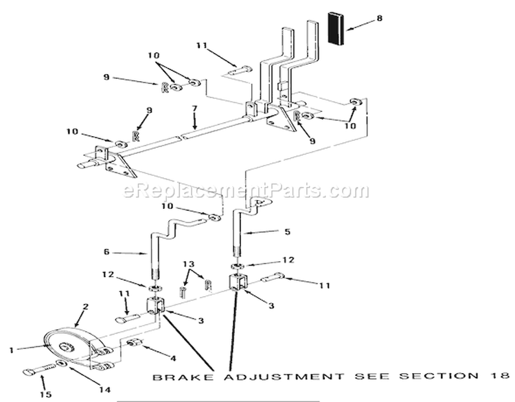 Parking Brake Diagram and Parts List for Z1-18KE01 1986 Toro Lawn Tractor